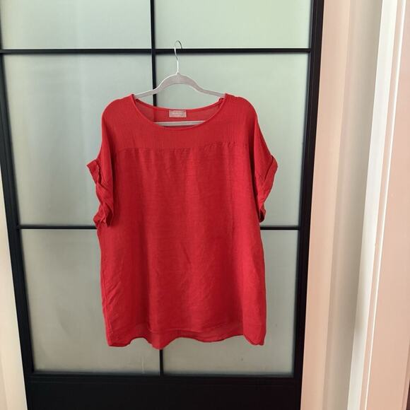SAIPH LAB Blouse Top Shirt Boho Linen Poppy Red Plus Size 2X Lagenlook Peasant - Picture 3 of 12